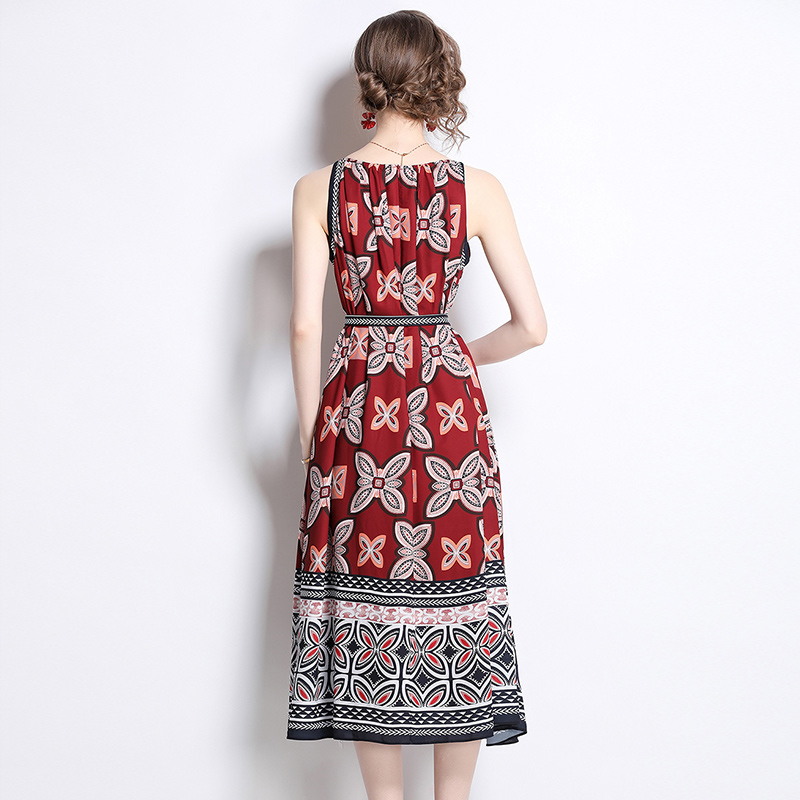 Butterfly printing sling seaside long dress for women