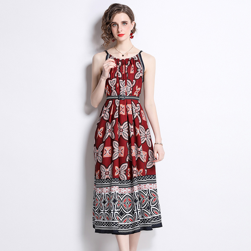 Butterfly printing sling seaside long dress for women