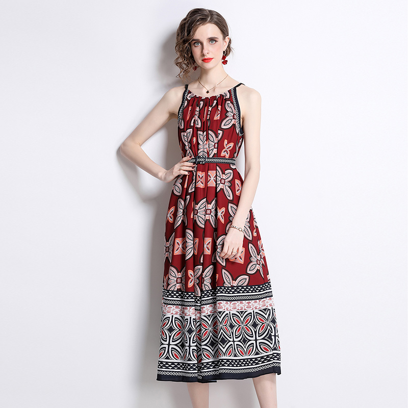 Butterfly printing sling seaside long dress for women