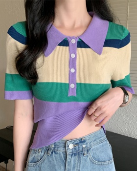 Mixed colors knitted tops colors T-shirt