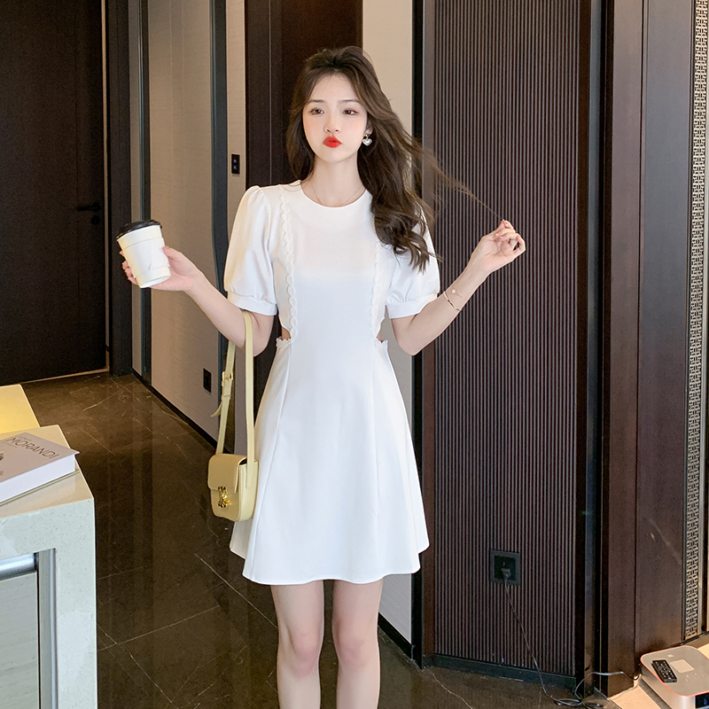 Summer pinched waist retro Western style bud sleeve dress for women