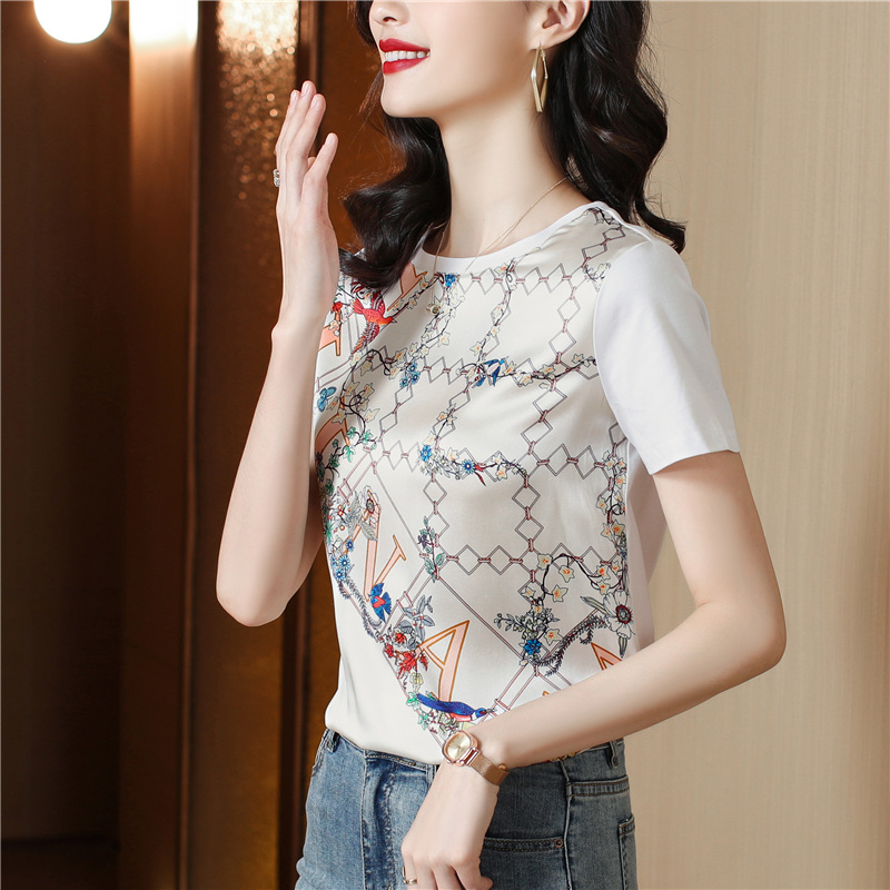 Loose round neck T-shirt white summer tops for women