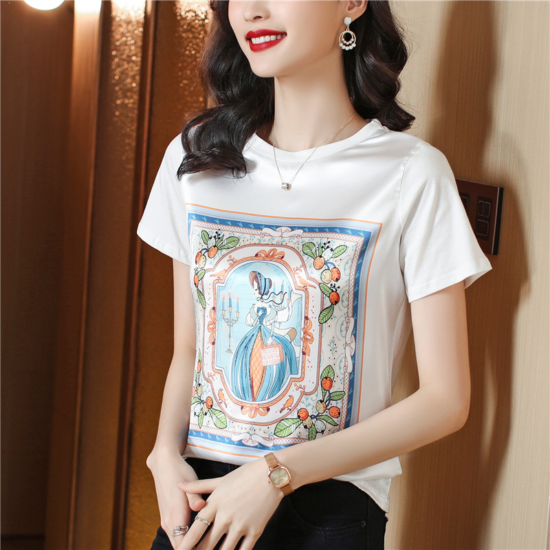 Spring and summer splice T-shirt printing tops for women