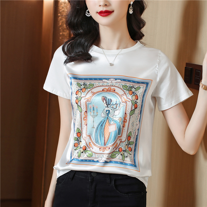 Spring and summer splice T-shirt printing tops for women