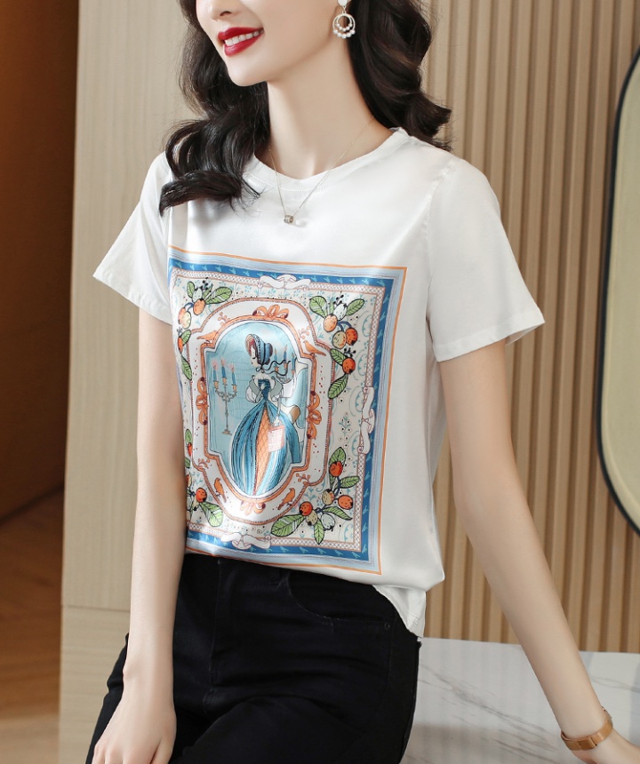 Spring and summer splice T-shirt printing tops for women