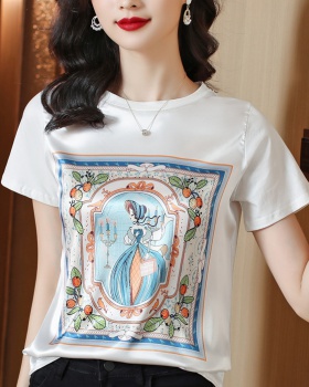 Spring and summer splice T-shirt printing tops for women