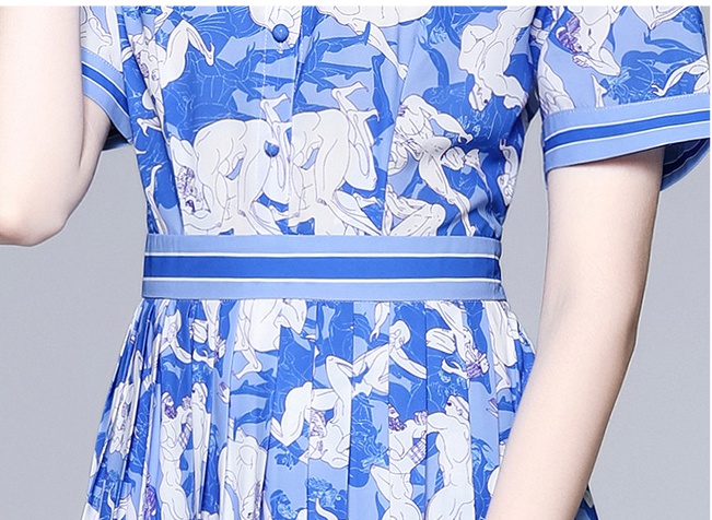 Short sleeve printing refreshing crimp temperament dress