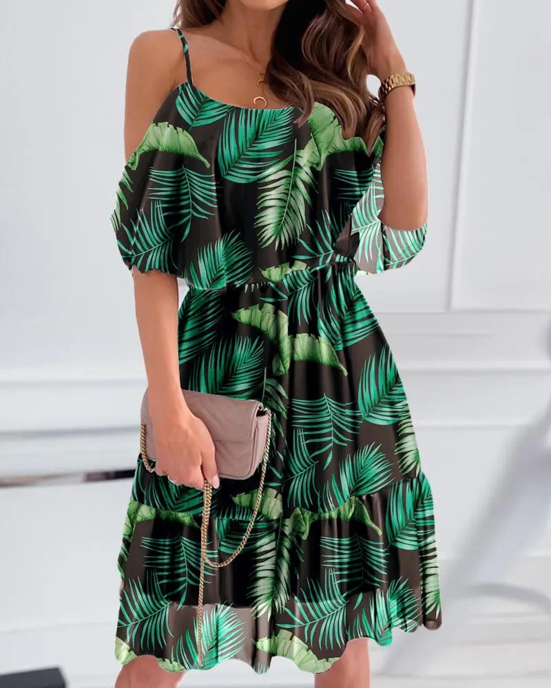 Strapless summer chiffon sexy printing dress