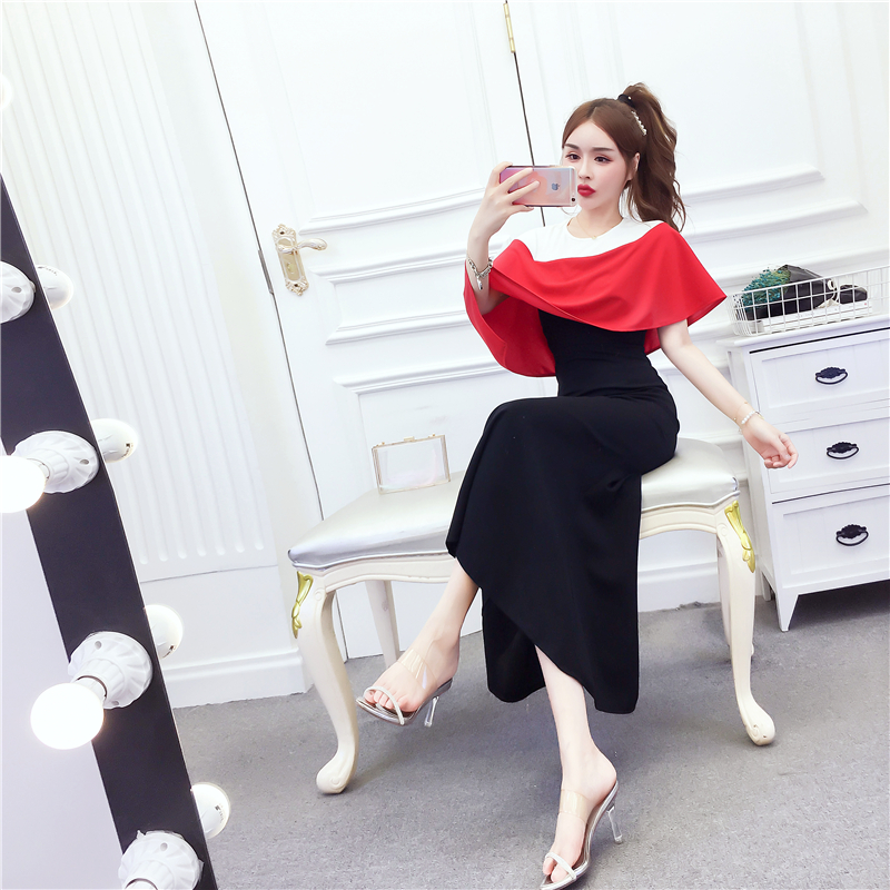 Fashion package hip formal dress mixed colors summer long dress