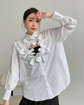 Loose bow hollow tops unique pure shirt