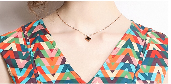V-neck colors with belt waves spring and summer dress