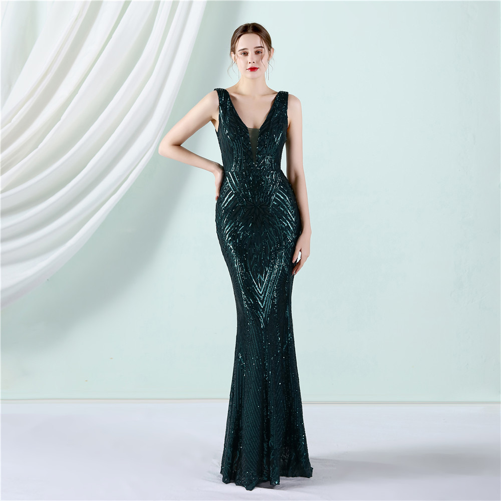Queen long sleeve temperament banquet mermaid colors sequins dress