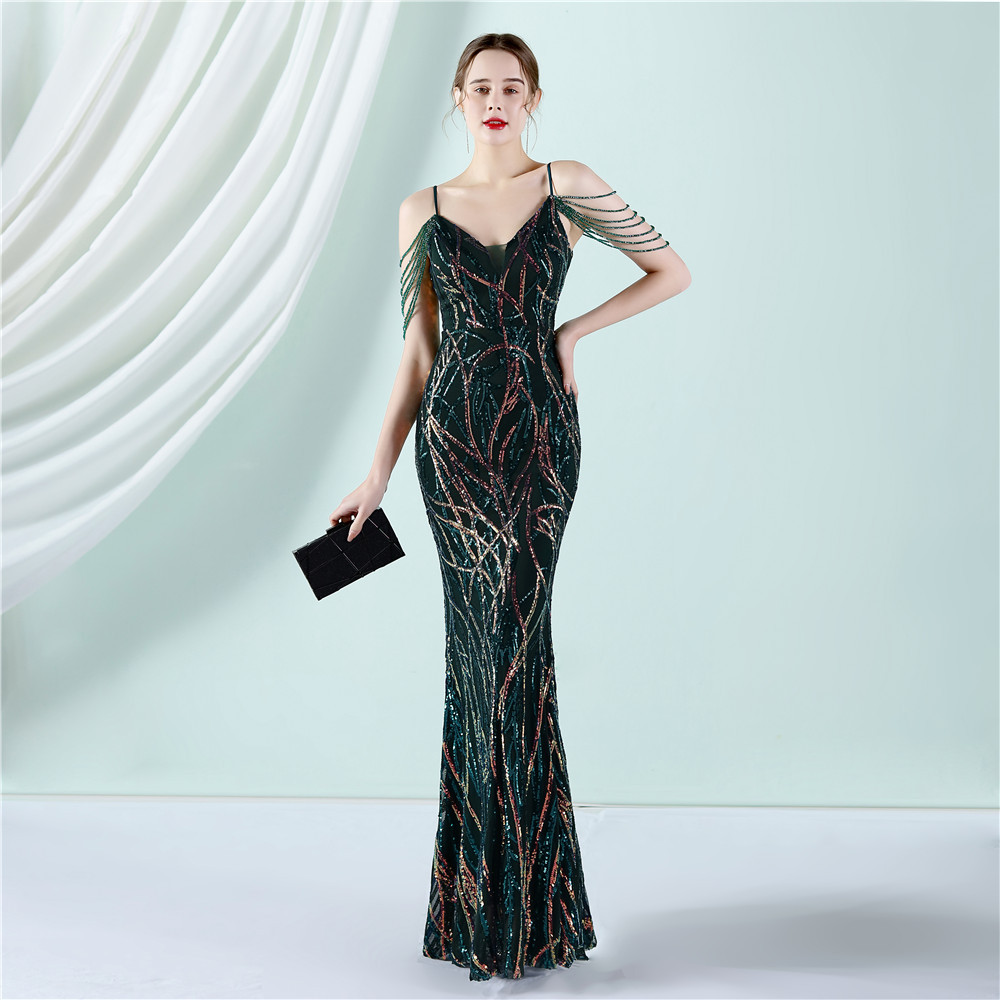 Sling sequins long formal dress mermaid slim dress