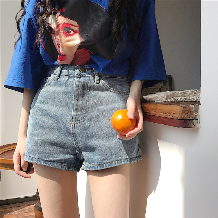 Slim all-match basis straight pants Korean style short jeans