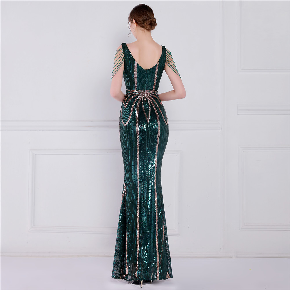 Long elegant long sleeve sequins banquet dress