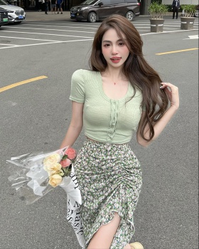 Tender floral skirt chouzhe short tops 2pcs set
