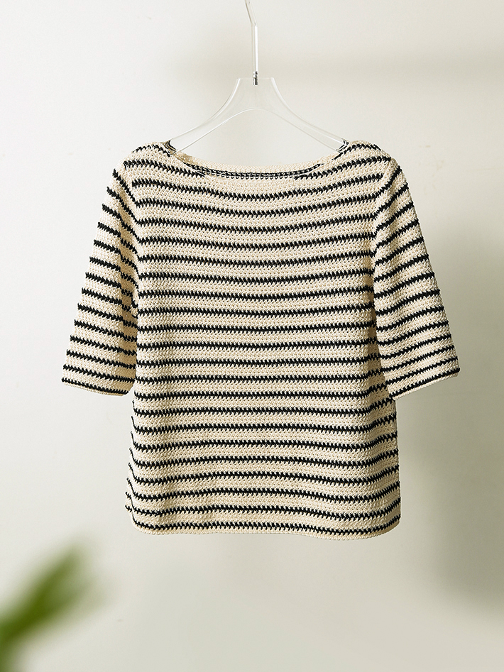 Stripe weave vacation spring and summer knitted T-shirt