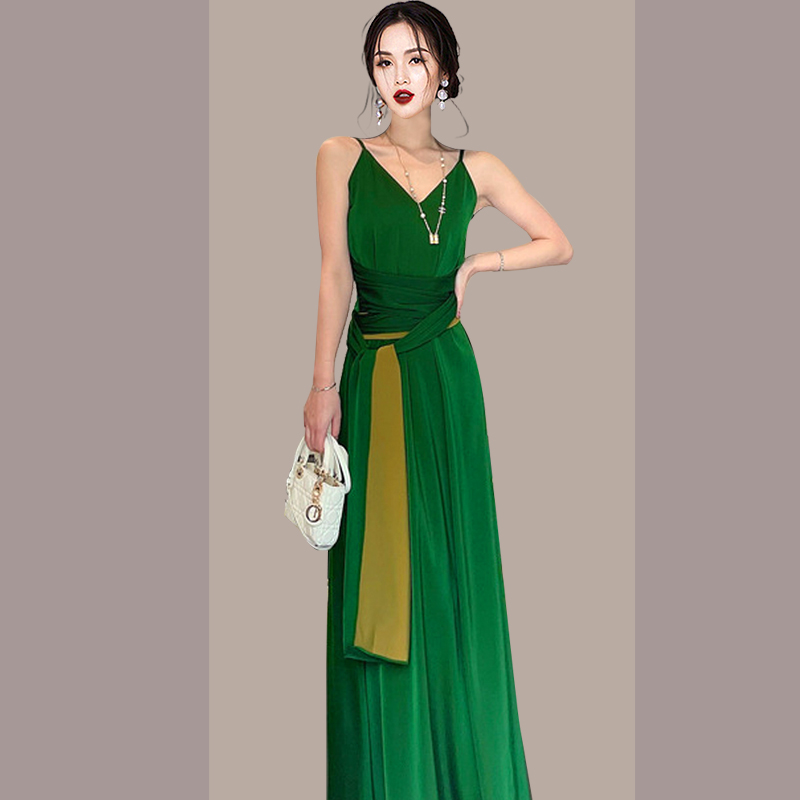 Summer sling fashion halter sexy green long dress