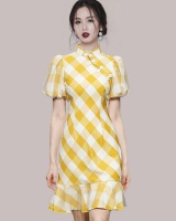Temperament plaid cheongsam summer dress