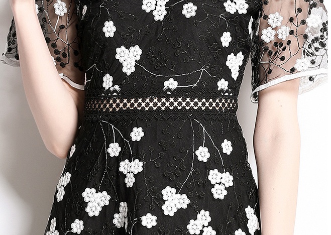 Lady slim France style embroidery summer gauze dress