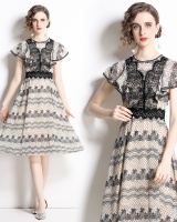Pinched waist long dress printing dress for women