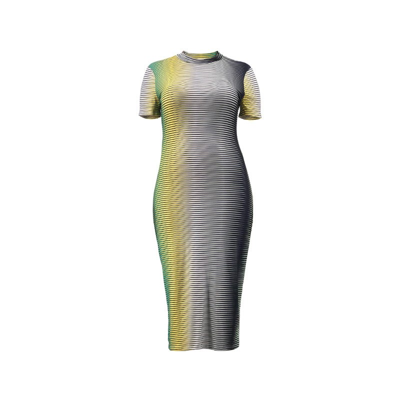 Printing tight short sleeve European style dress for women
