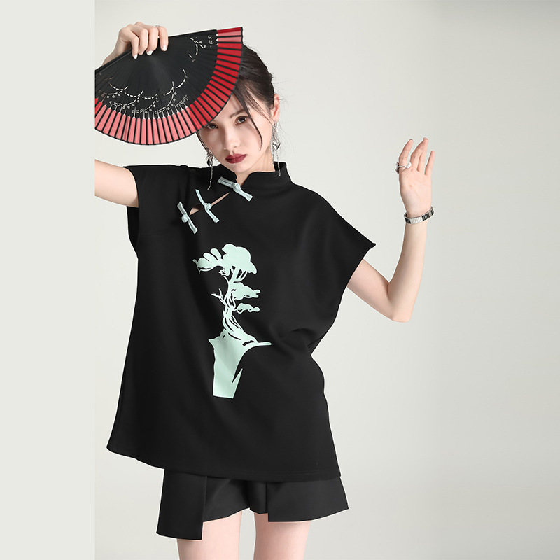 Chinese style cheongsam short sleeve T-shirt for women
