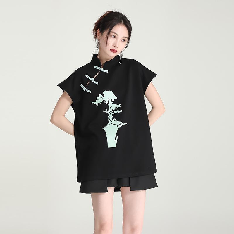 Chinese style cheongsam short sleeve T-shirt for women