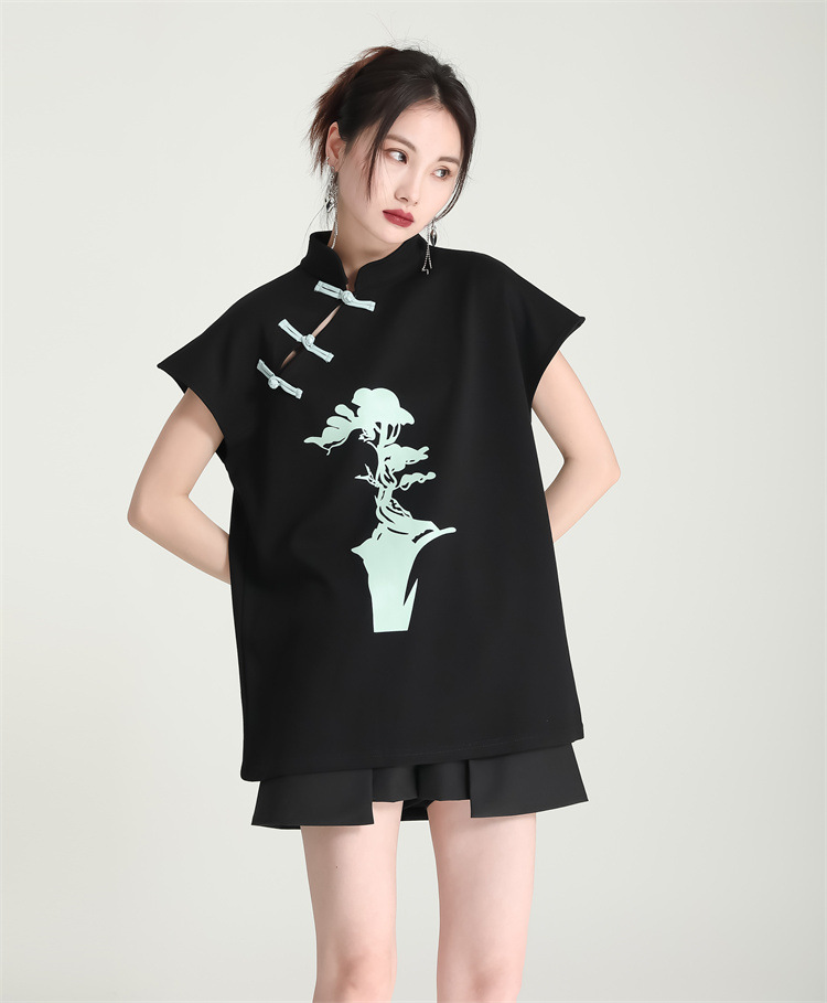 Chinese style cheongsam short sleeve T-shirt for women