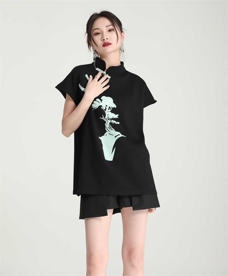 Chinese style cheongsam short sleeve T-shirt for women