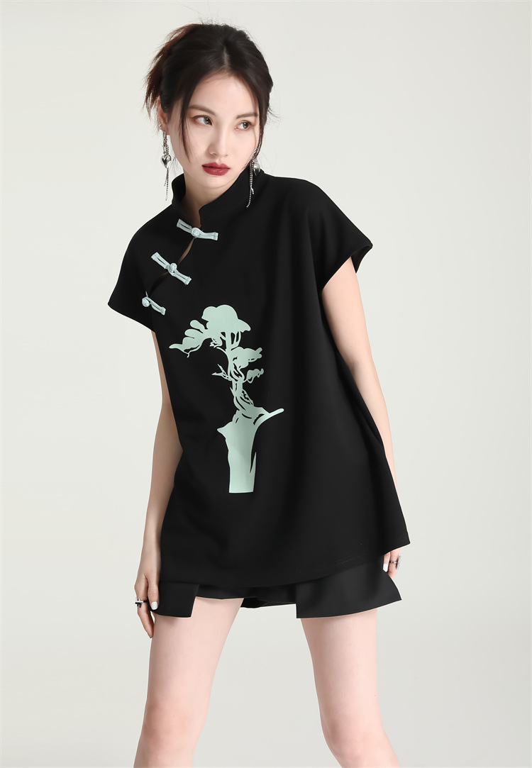 Chinese style cheongsam short sleeve T-shirt for women