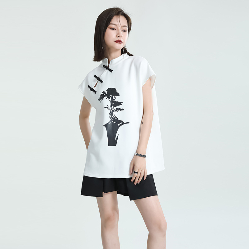 Chinese style cheongsam short sleeve T-shirt for women