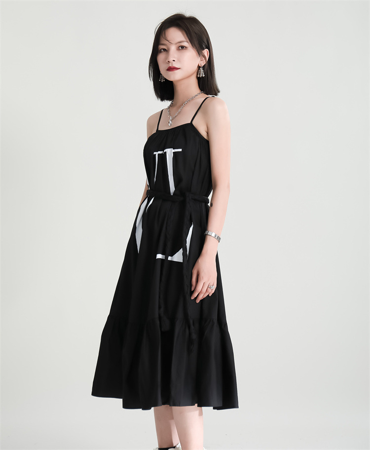 Slim printing sling big skirt dress for women