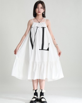 Slim printing sling big skirt dress for women