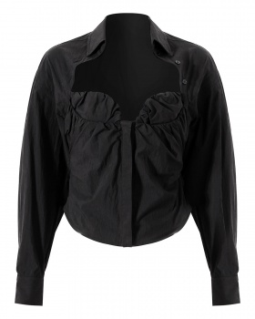 Shirring France style corset long sleeve shirt for women
