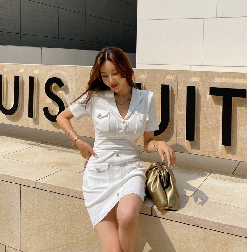 Korean style package hip T-back knitted summer dress