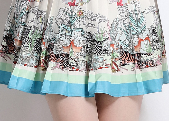 Lapel temperament skirt printing shirt 2pcs set for women