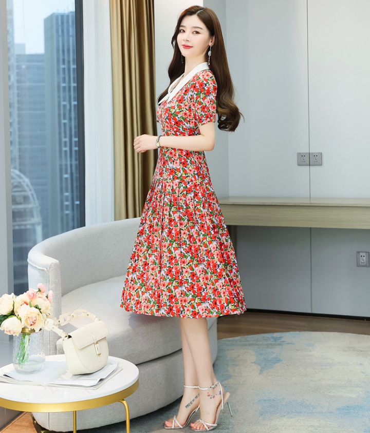 Chiffon short sleeve doll collar floral dress