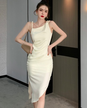 Sling slim France style fold split summer dress
