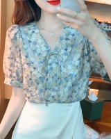 Doll collar lady bow shirt short sleeve floral small shirt