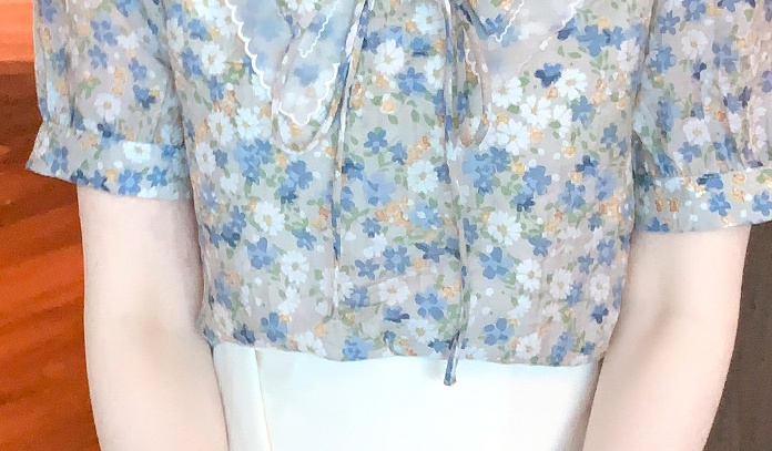 Doll collar lady bow shirt short sleeve floral small shirt