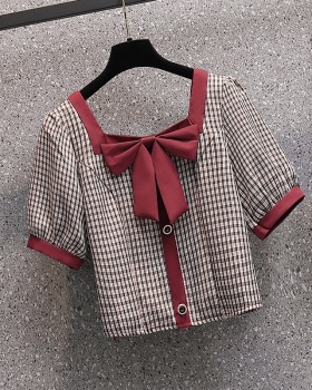 Mixed colors fat bow short sleeve fashion tops for women