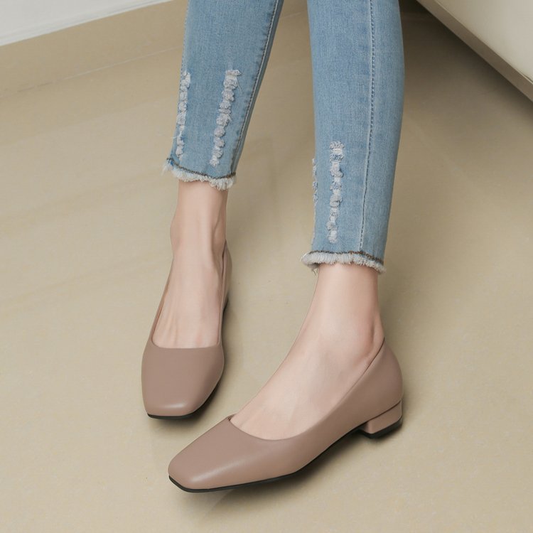 Low fashion shoes Korean style square head footware for women