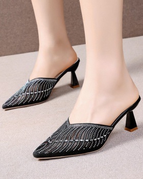 Middle-heel Korean style pointed summer slippers for women