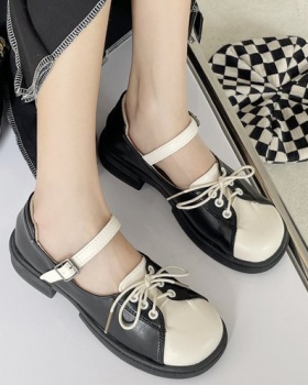 Small British style leather shoes square head shoes for women