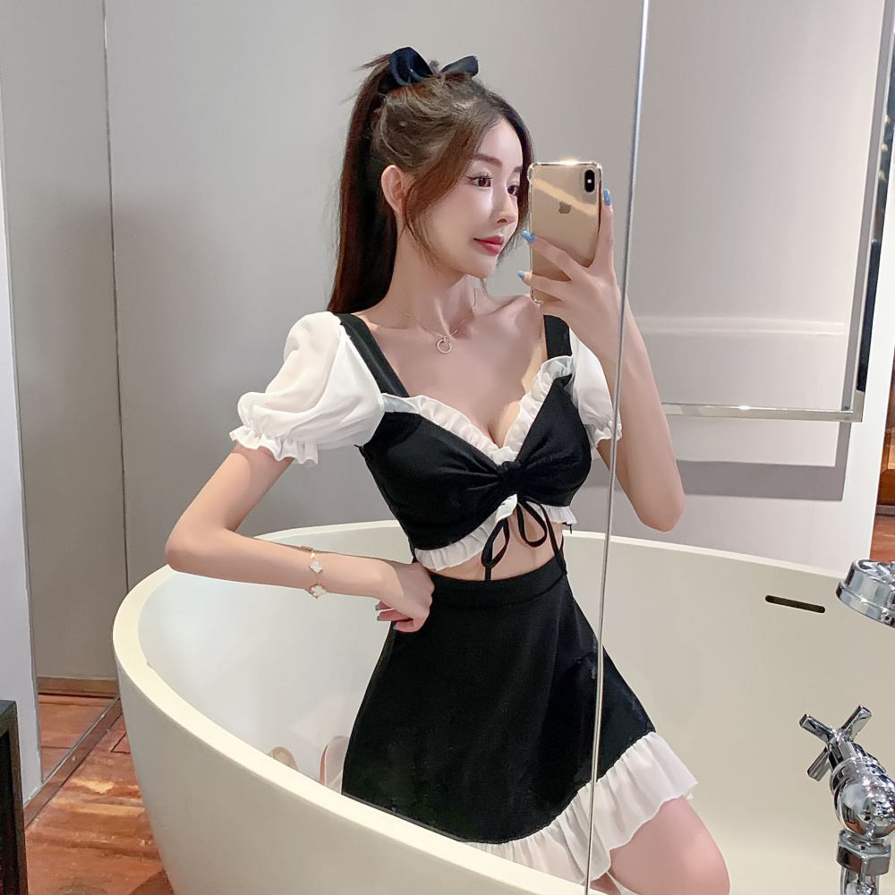 Splice Pseudo-two Korean style slim summer dress