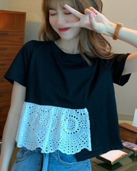Splice irregular hollow T-shirt summer student tops for women