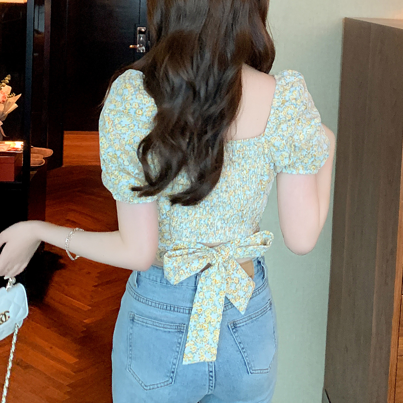Short Western style summer shirt floral lace tops for women