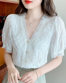 Summer short sleeve shirt unique lace tops for women