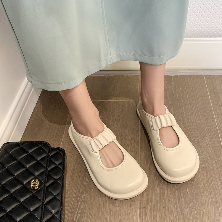 Elastic square head summer British style slippers for women